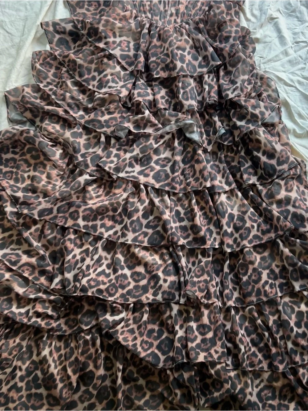 Leopard Print Ruffled Maxi Dress for Girls - Brown